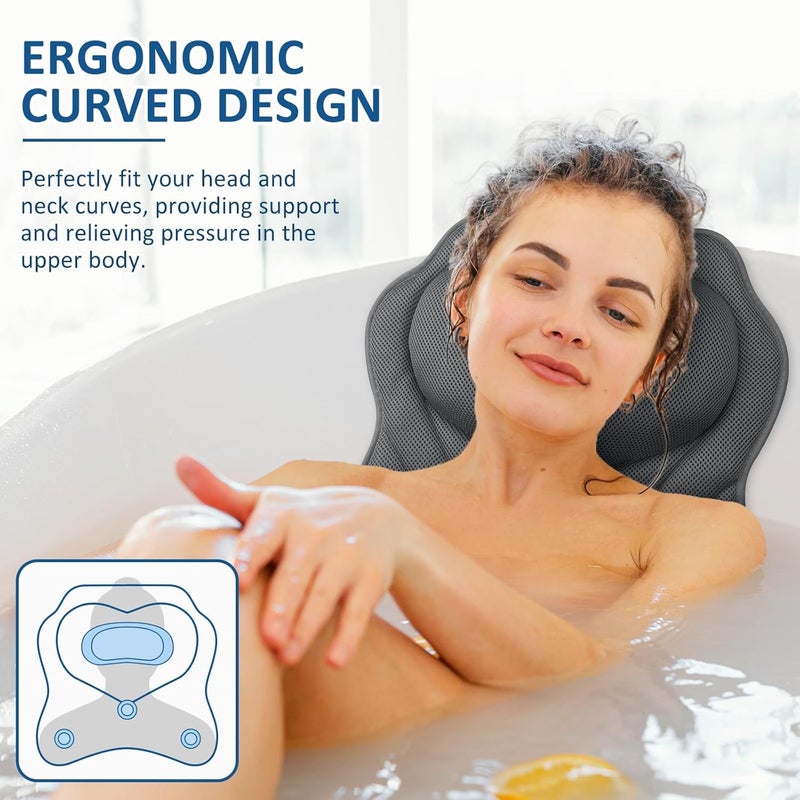 LuxStep Bath Pillow-Bathtub Pillow with Air Mesh Fabric & 6 Non-Slip Suction Cups, Bath Pillows for Tub Head, Neck and Back Support, Bath Accessories Spa Gifts, Grey - Image 5